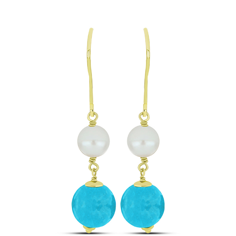Pendientes de Plata Bañada en Oro con Jade Azul y Perla de Agua Dulce 1 