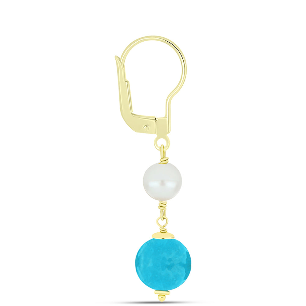 Pendientes de Plata Bañada en Oro con Jade Azul y Perla de Agua Dulce 2 