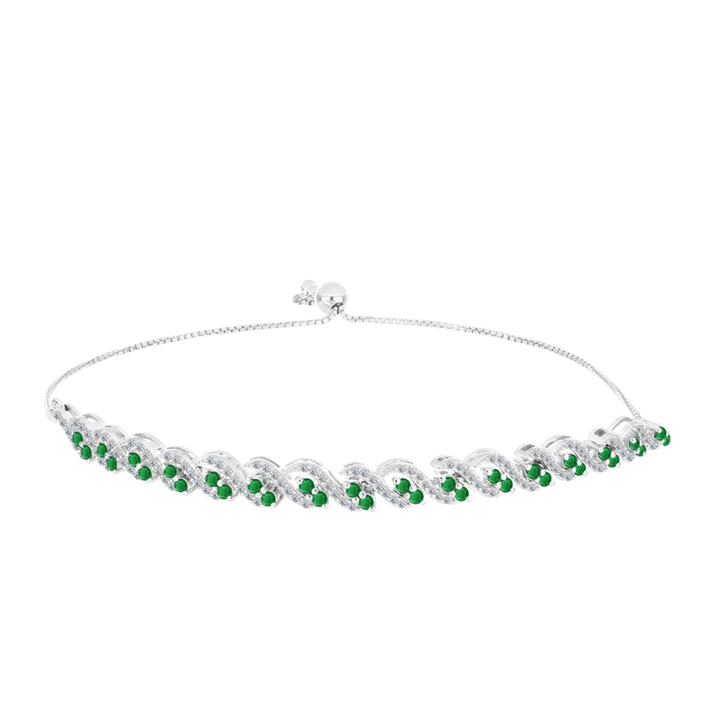 Pulsera de Plata con Esmeralda de Zambia y Topacio Blanco