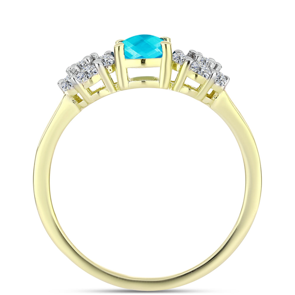 Anillo de Plata Bañada en Oro con Jade Azul y Topacio Blanco