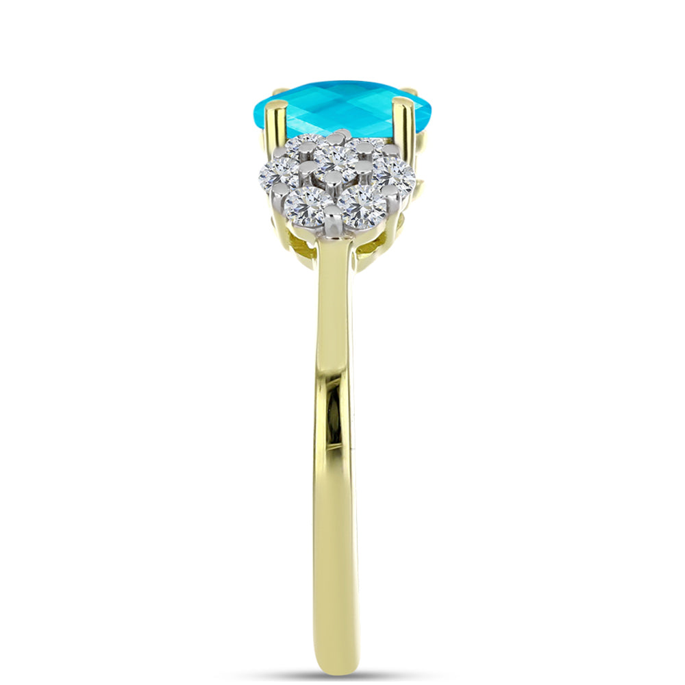 Anillo de Plata Bañada en Oro con Jade Azul y Topacio Blanco