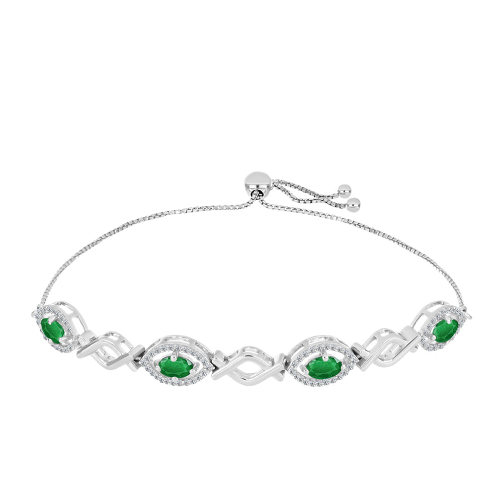 Pulsera de Plata con Esmeralda de Zambia y Topacio Blanco 1 