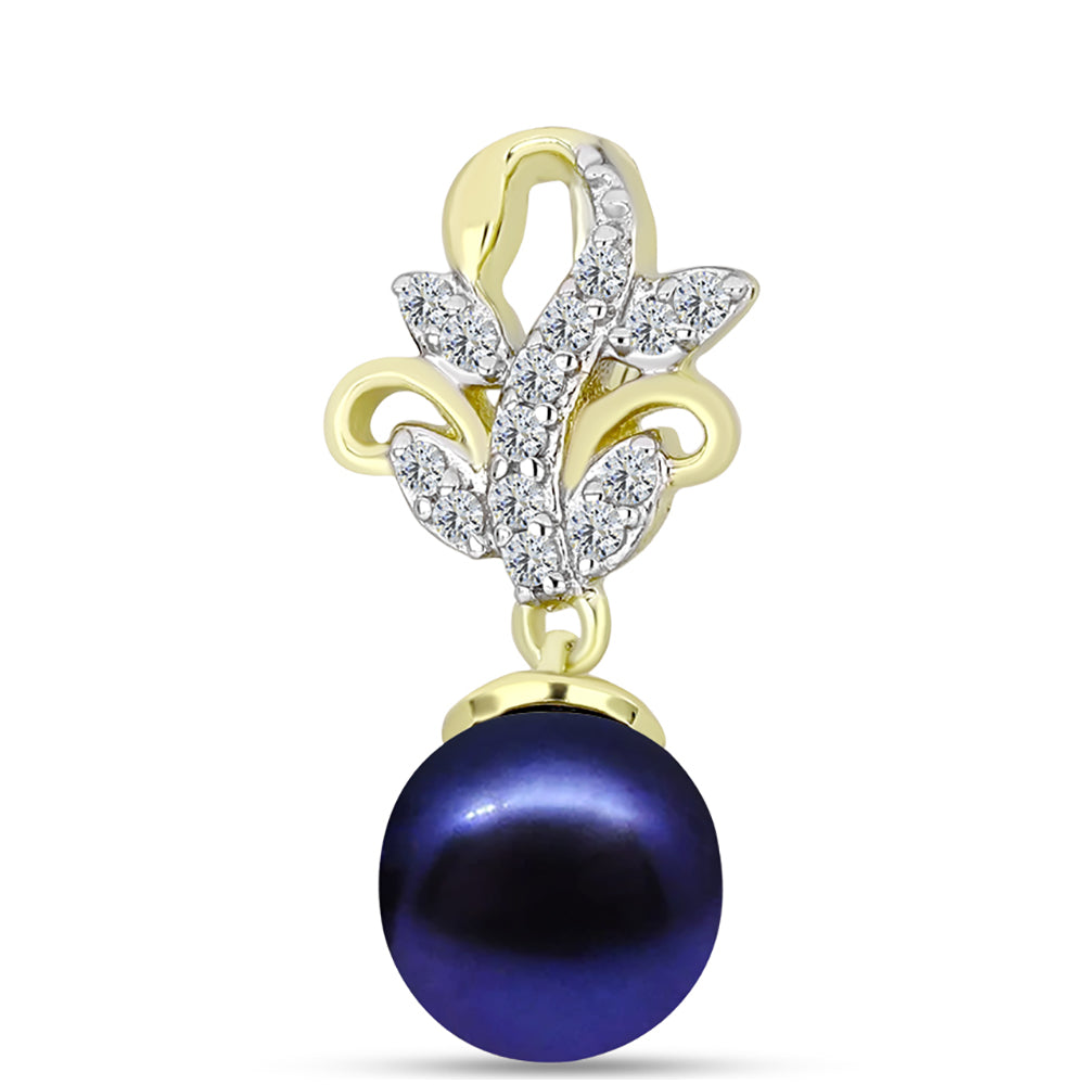 Colgante de Plata Bañada en Oro con Perla Negra de Agua dulce y Topacio Blanco 1 