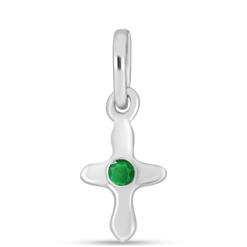 Cruz Colgante de Plata con Esmeralda de Zambia 1 