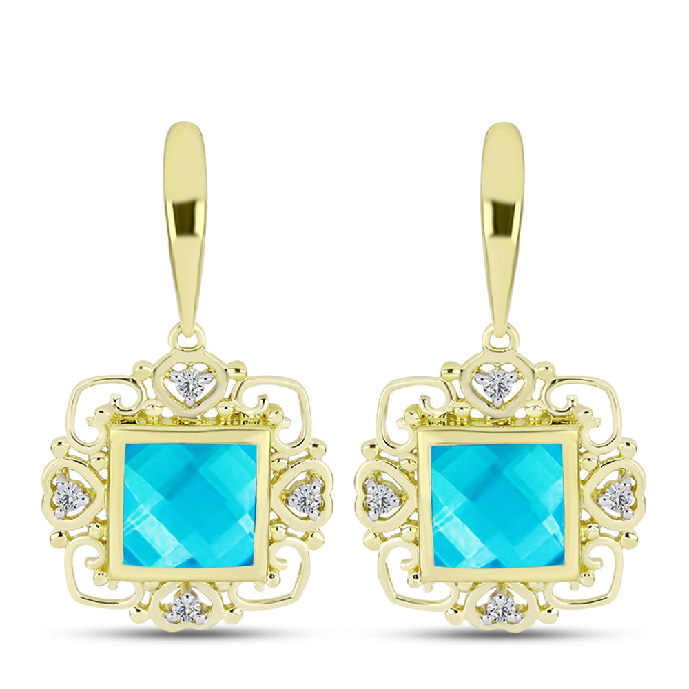 Pendientes de Plata Bañada en Oro con Jade Azul y Topacio Blanco 1 