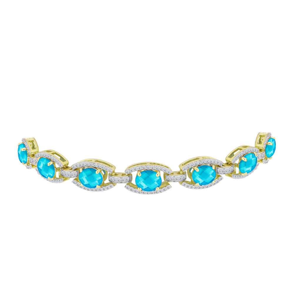 Pulsera de Plata Bañada en Oro con Jade Azul y Topacio Blanco 2 