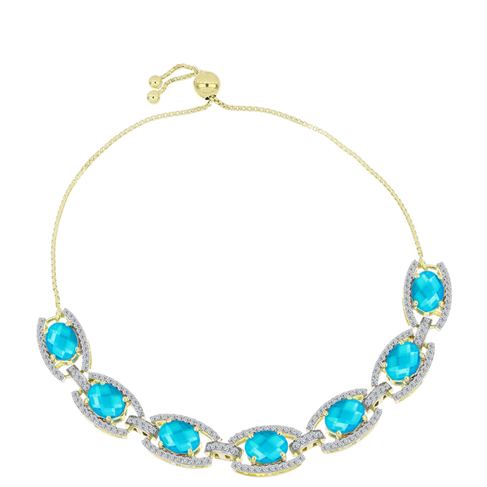 Pulsera de Plata Bañada en Oro con Jade Azul y Topacio Blanco 1 