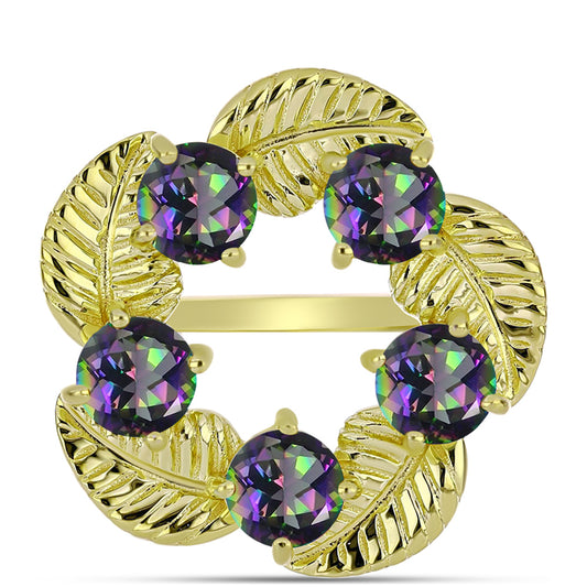 Anillo de Plata Bañada en Oro con Cuarzo Hematita verde místico