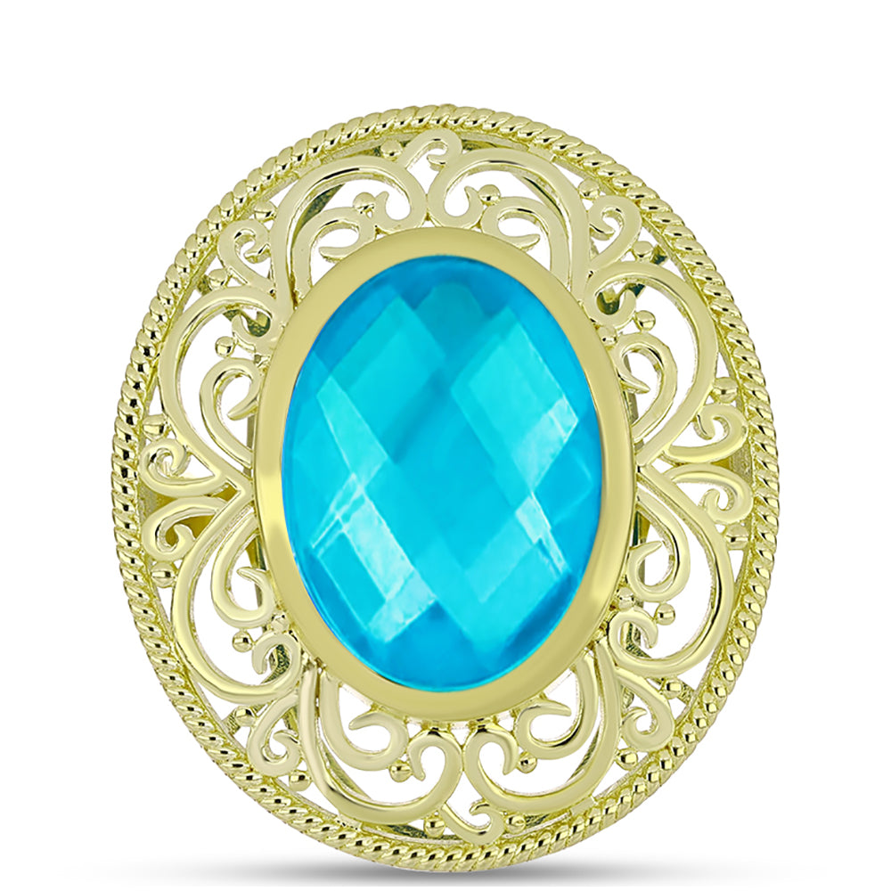 Anillo de Plata Bañada en Oro con Jade Azul 1 