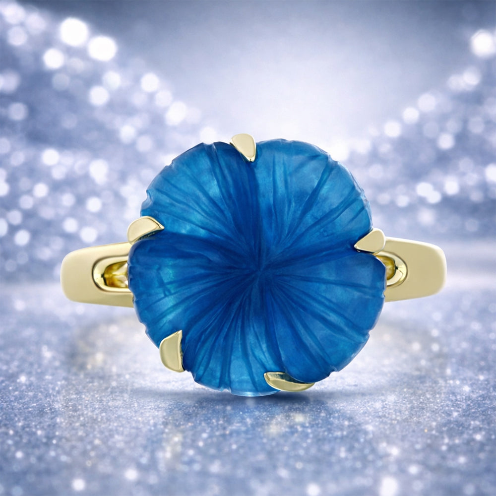 Anillo de Plata Bañada en Oro con Jade Azul 6 