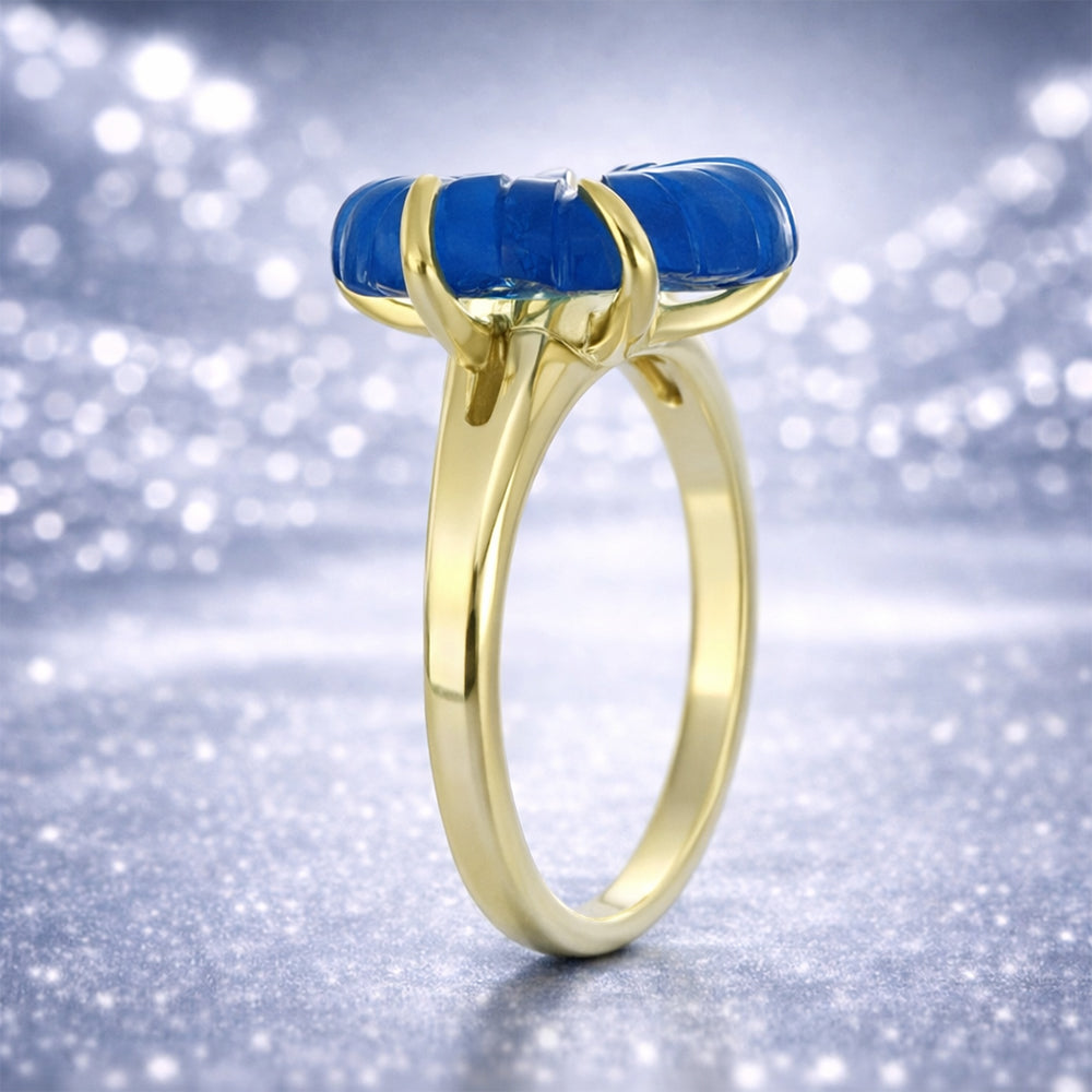 Anillo de Plata Bañada en Oro con Jade Azul