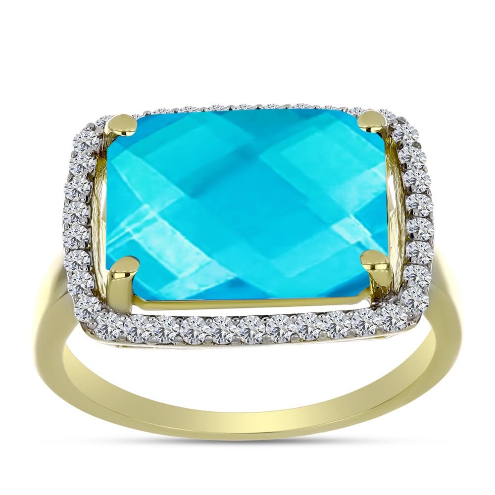 Anillo de Plata Bañada en Oro con Jade Azul y Topacio Blanco 3 
