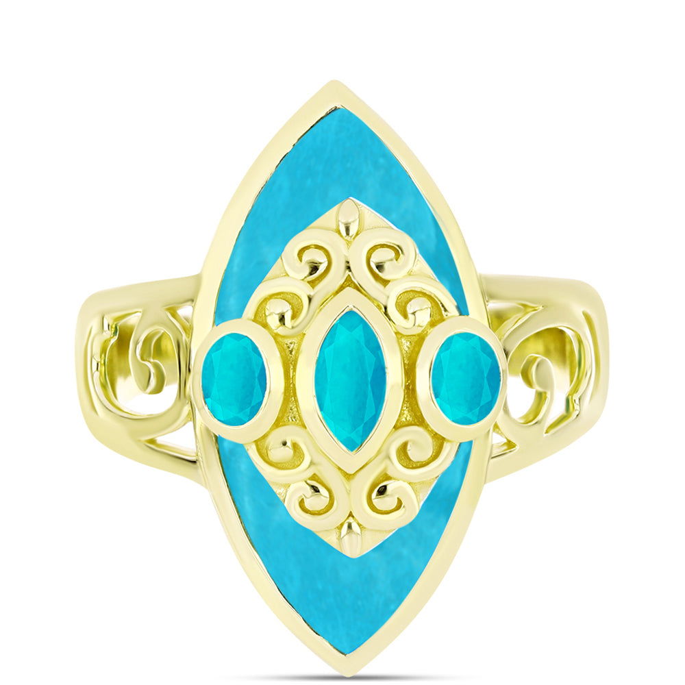 Anillo de Plata Bañada en Oro con Jade Azul
