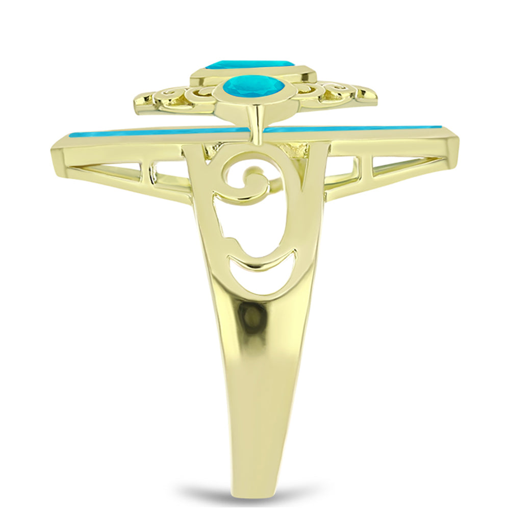 Anillo de Plata Bañada en Oro con Jade Azul