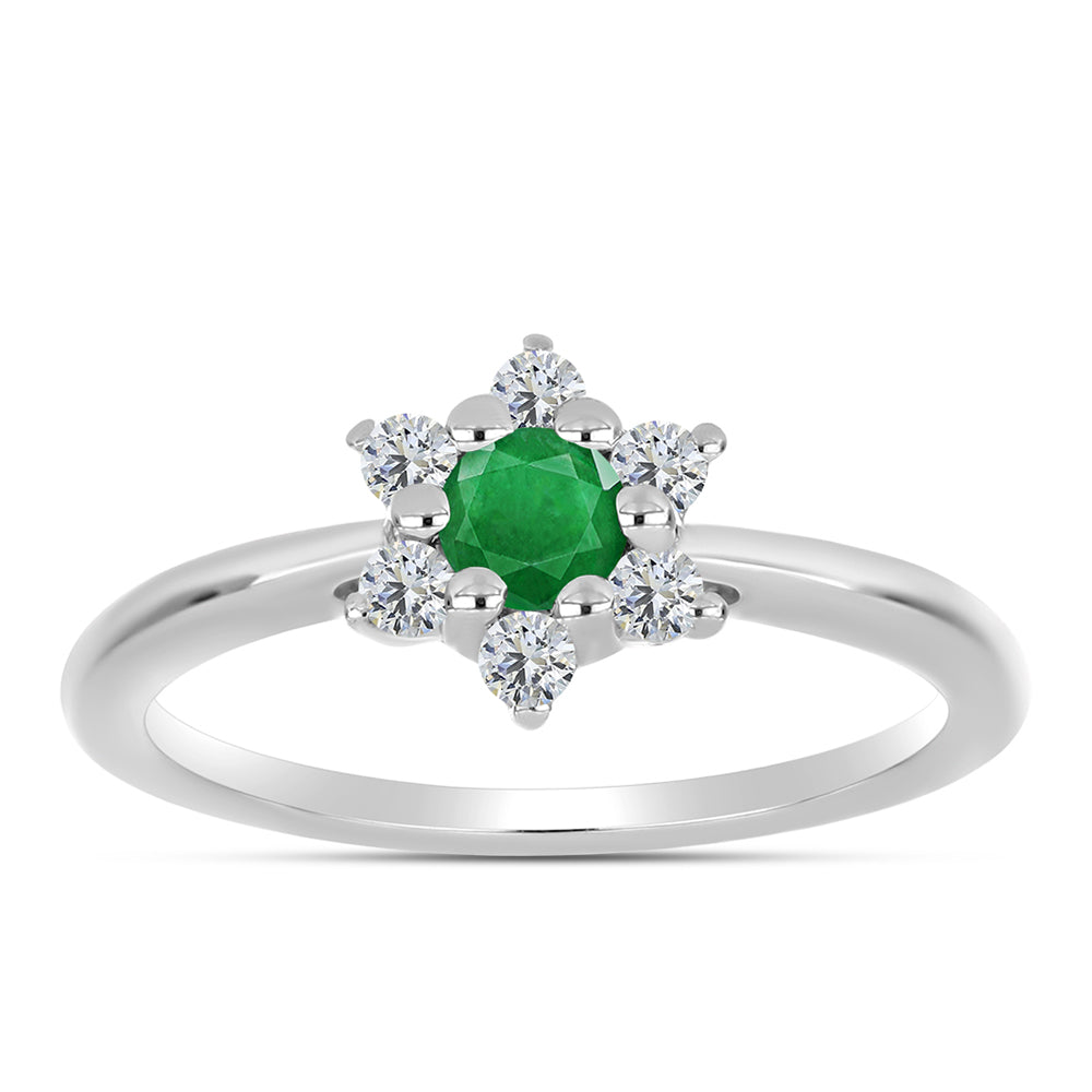 Anillo de Plata con Esmeralda de Zambia y Topacio Blanco