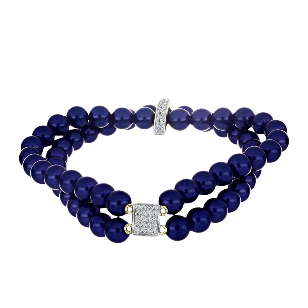 Pulsera de Plata Bañada en Oro con Perla Negra de Agua dulce y Topacio Blanco