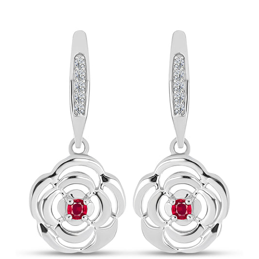 Pendientes de Plata con Rubí de Madagascar y Topacio Blanco