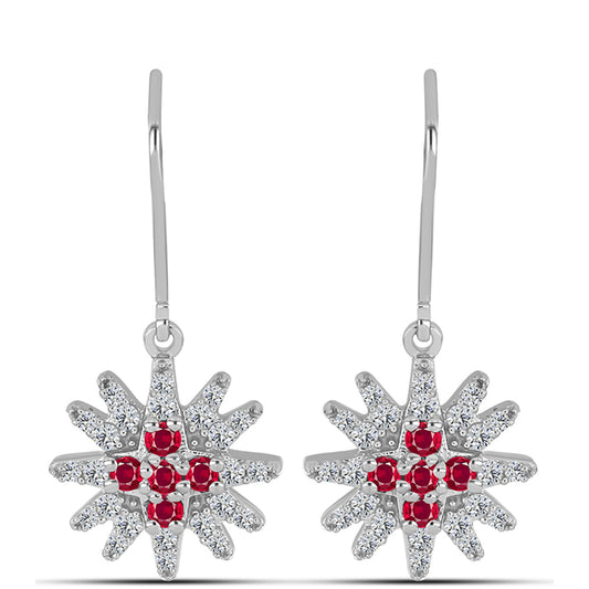 Pendientes de Plata con Rubí de Madagascar y Topacio Blanco