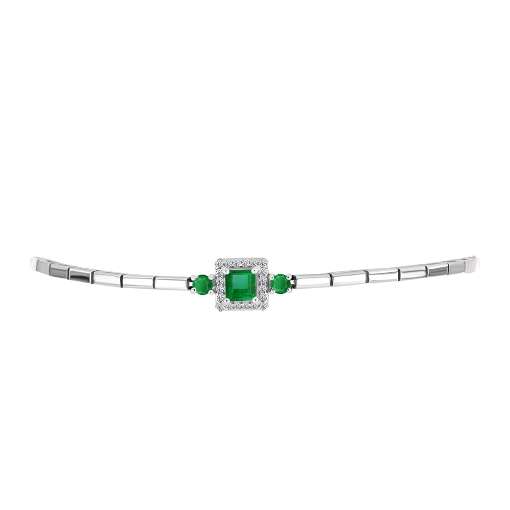 Pulsera de Plata con Esmeralda de Zambia y Topacio Blanco 2 