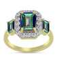 Anillo de Plata Bañada en Oro con Cuarzo Hematita verde místico y Topacio Blanco