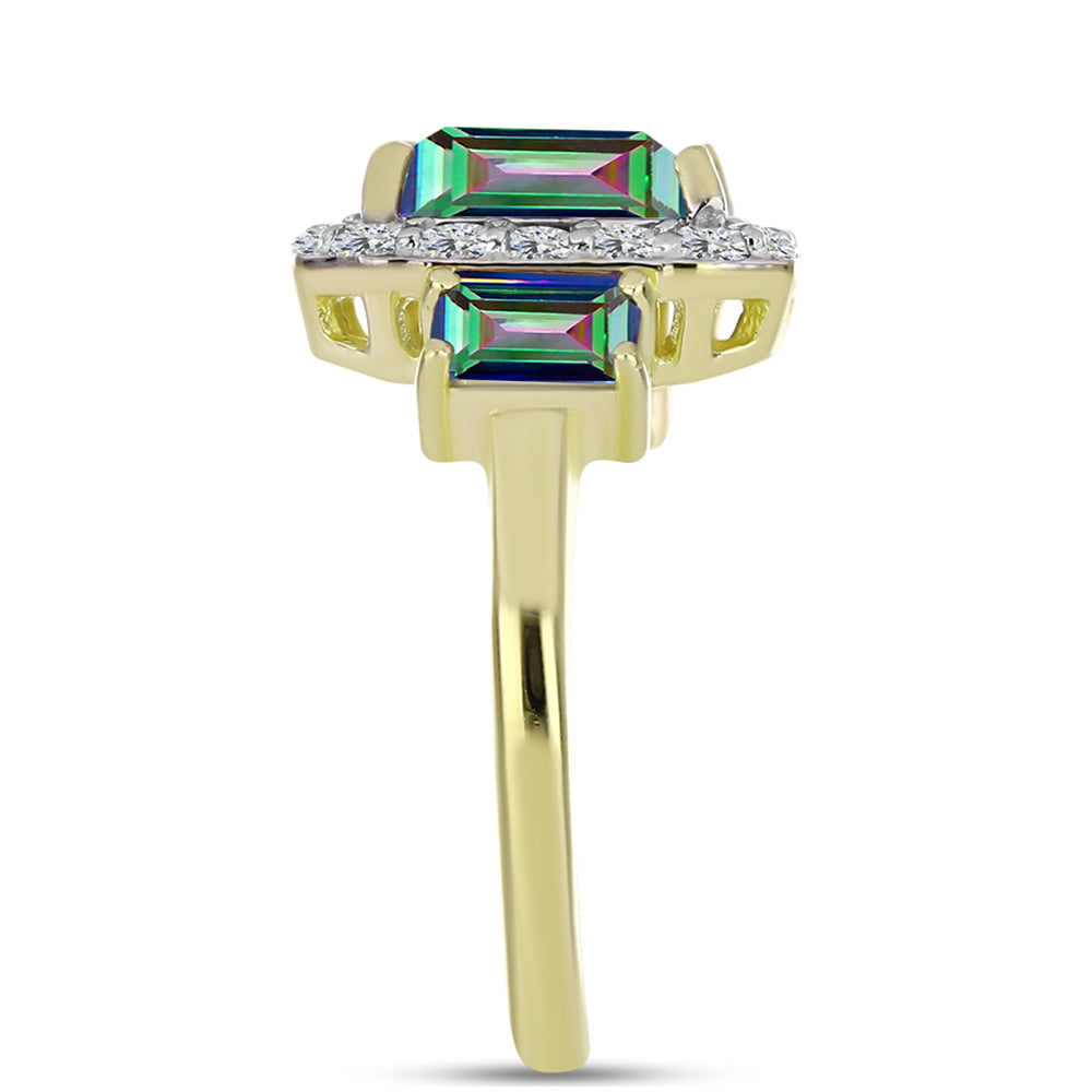 Anillo de Plata Bañada en Oro con Cuarzo Hematita verde místico y Topacio Blanco 4 