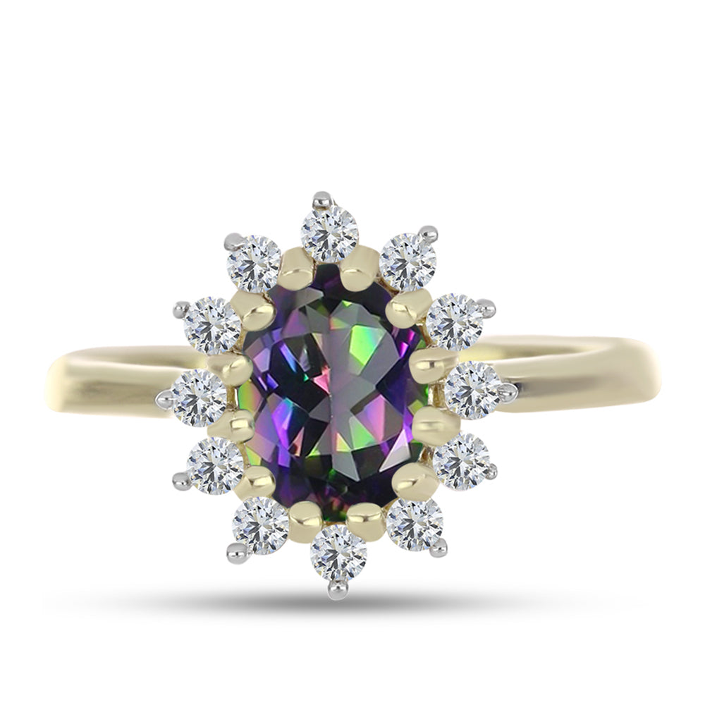 Anillo de Plata Bañada en Oro con Cuarzo Hematita verde místico y Topacio Blanco 1 
