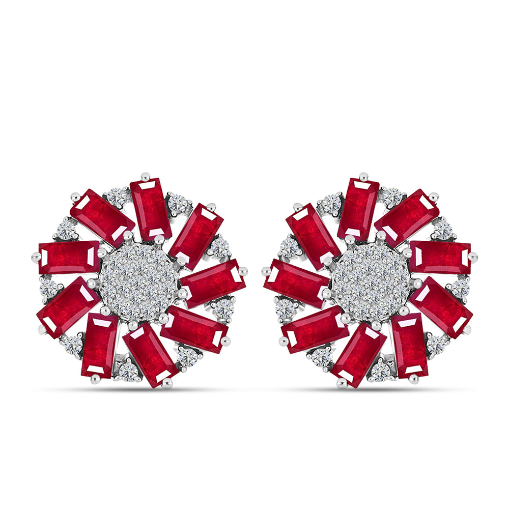 Pendientes de Plata con Rubí de Madagascar y Topacio Blanco