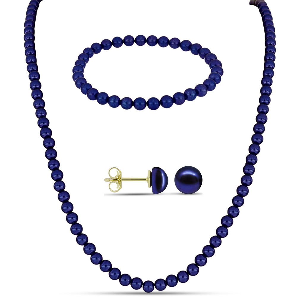 Conjunto Pepita con Perla Negra de Agua dulce ( Collar +Pendientes +Pulsera )
