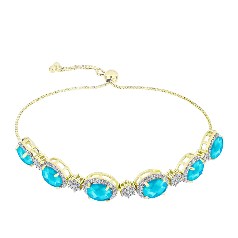 Pulsera de Plata Bañada en Oro con Jade Azul y Topacio Blanco