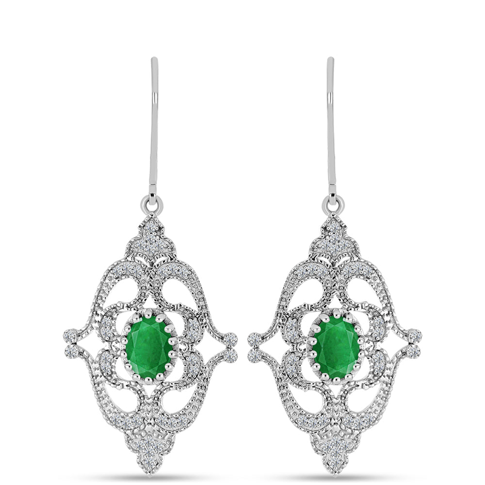 Pendientes de Plata con Esmeralda de Zambia y Topacio Blanco