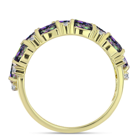 Anillo de Plata Bañada en Oro con Cuarzo Hematita verde místico y Topacio Blanco