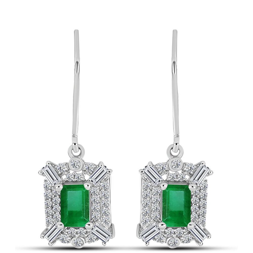 Pendientes de Plata con Esmeralda de Zambia y Zircón Blanco 1 