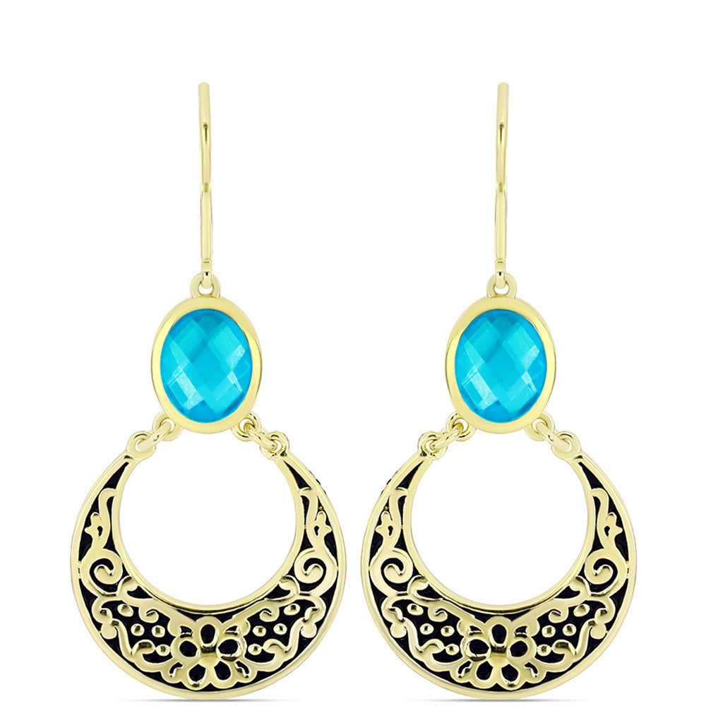Pendientes de Plata Bañada en Oro con Jade Azul 1 