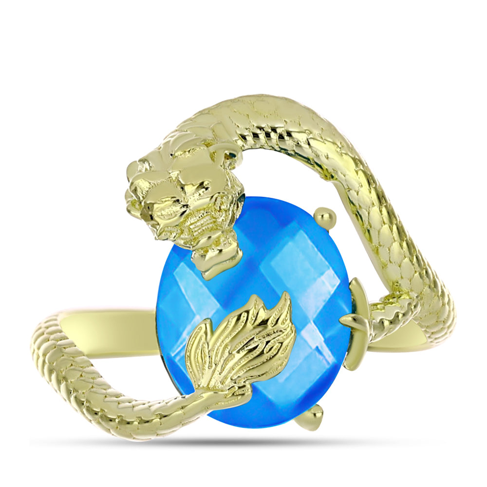Anillo de Plata Bañada en Oro con Jade Azul 1 