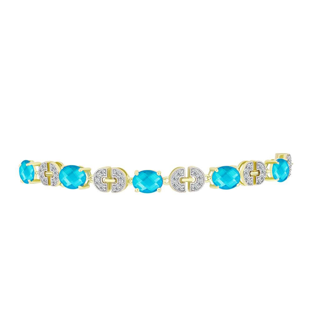 Pulsera de Plata Bañada en Oro con Jade Azul y Topacio Blanco 2 