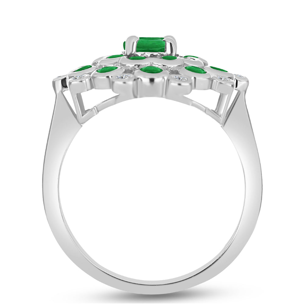 Anillo de Plata con Esmeralda de Zambia y Topacio Blanco 2 