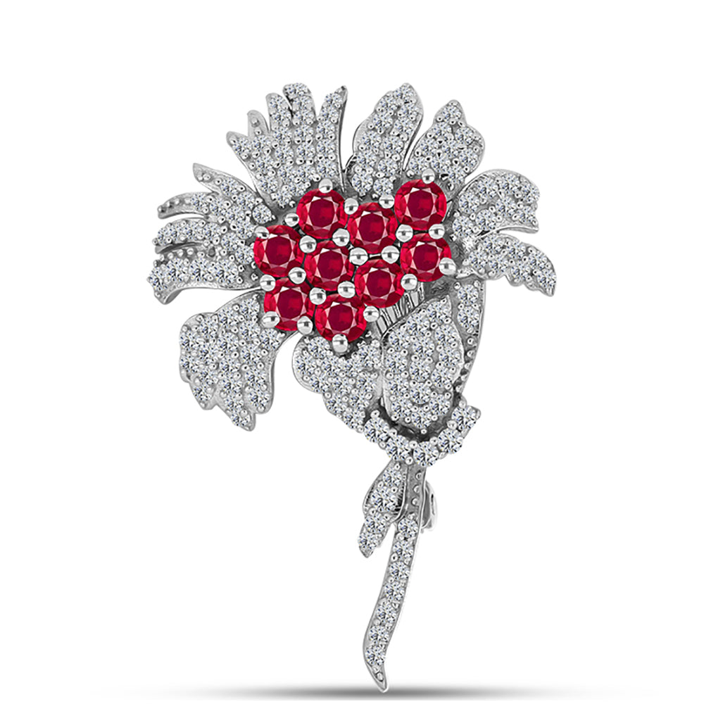 Broche de Plata con Rubí de Madagascar y Topacio Blanco 1 