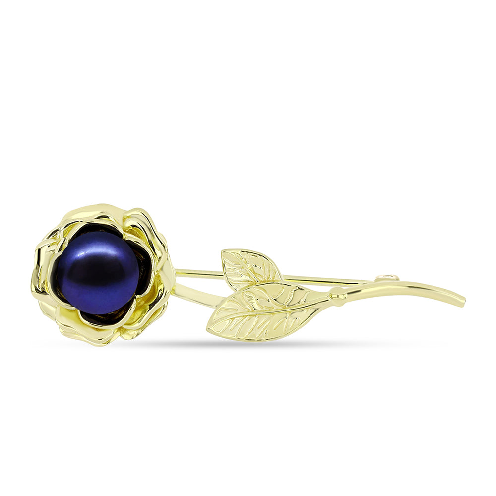 Broche de Plata Bañada en Oro con Perla Negra de Agua dulce