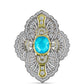 Broche de Plata Bañada en Oro con Jade Azul y Topacio Blanco