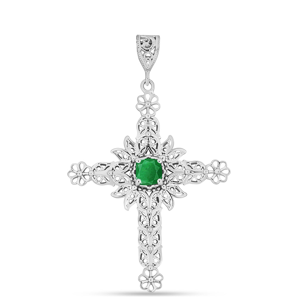 Cruz Colgante de Plata con Esmeralda de Zambia 1 