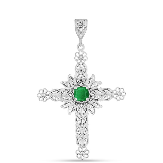 Cruz Colgante de Plata con Esmeralda de Zambia