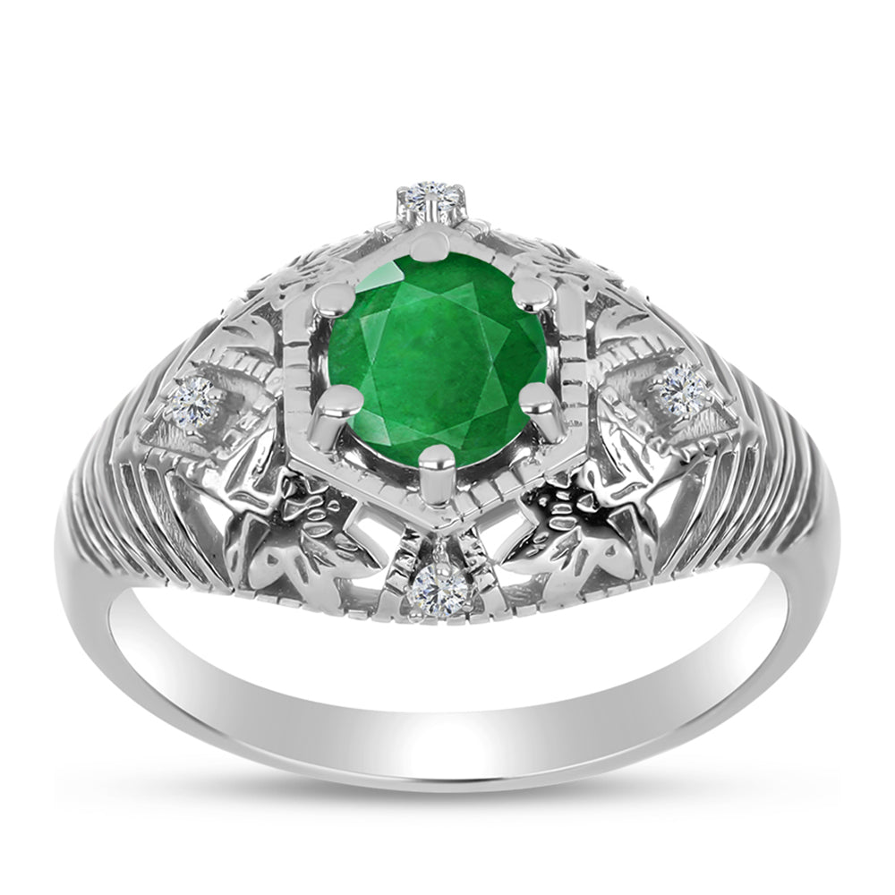Anillo de Plata con Esmeralda de Zambia y Topacio Blanco 3 