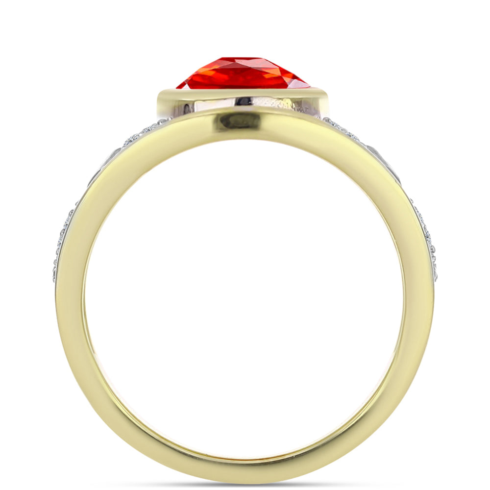 Anillo de Plata Bañada en Oro con Ópalo de Fuego de Lega Dembi y Zircón Blanco 2 