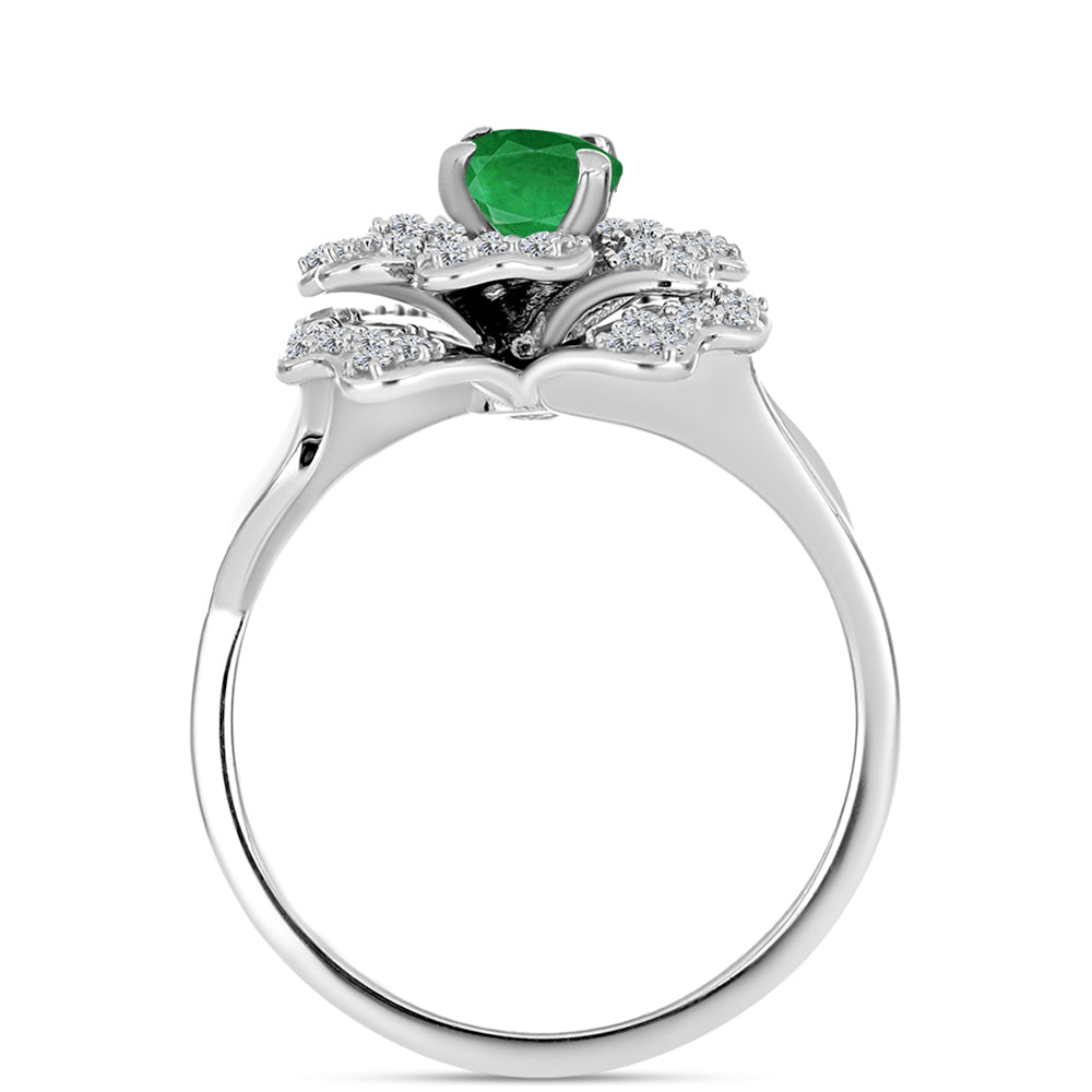 Anillo de Plata con Esmeralda de Zambia y Topacio Blanco 2 