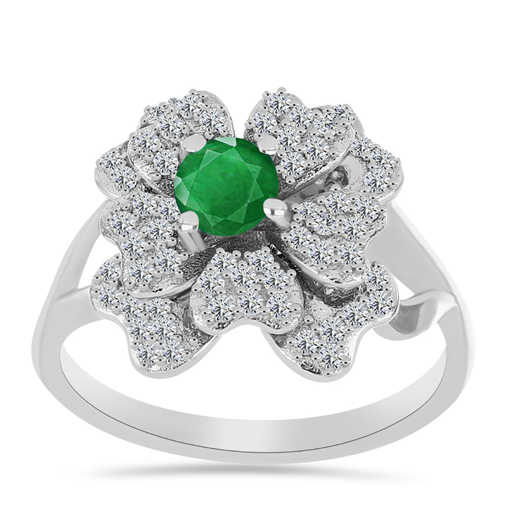Anillo de Plata con Esmeralda de Zambia y Topacio Blanco 3 