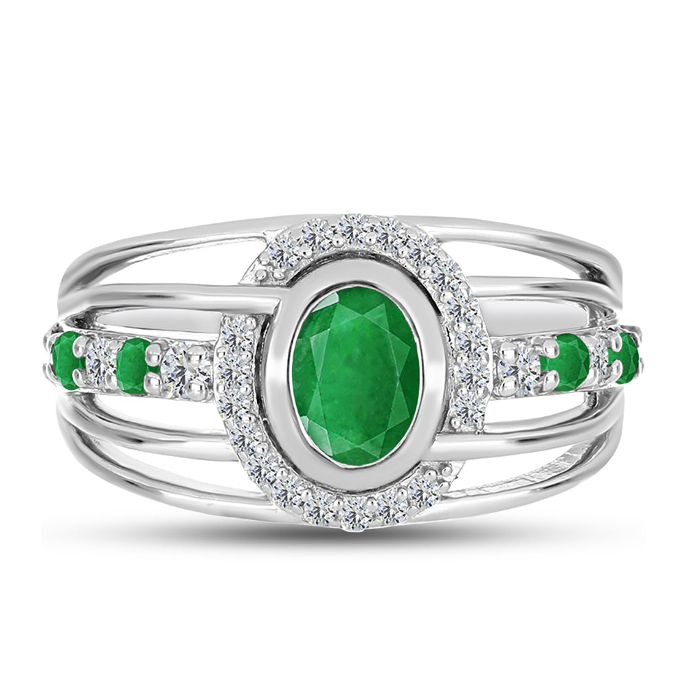Anillo de Plata con Esmeralda de Zambia y Topacio Blanco 1 