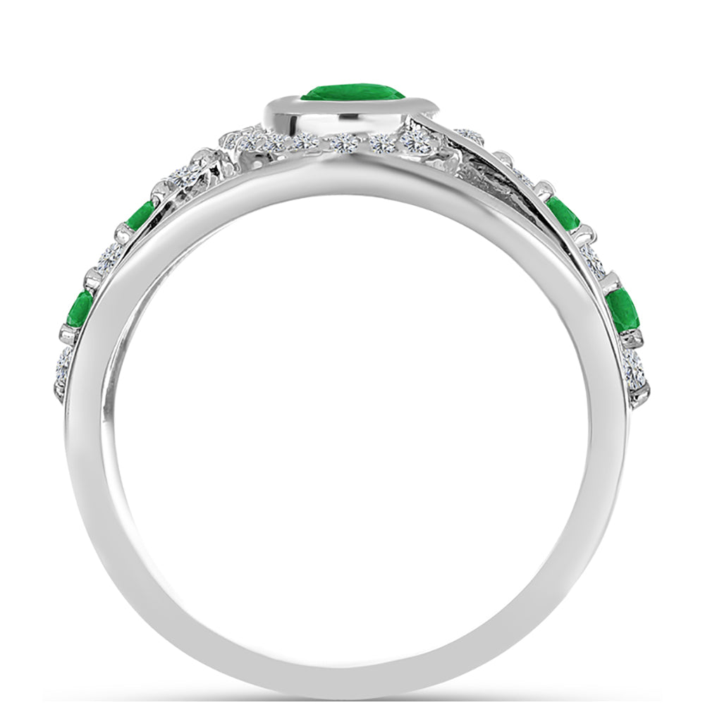 Anillo de Plata con Esmeralda de Zambia y Topacio Blanco 2 