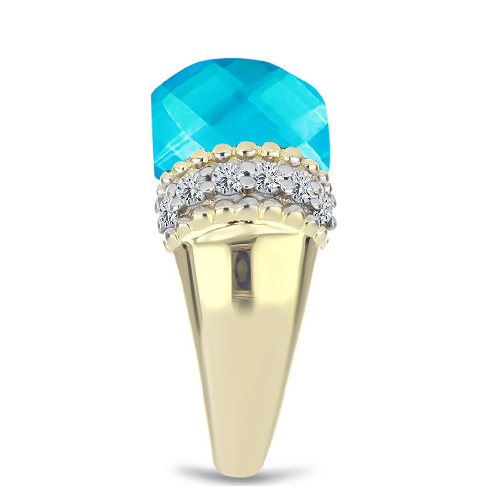 Anillo de Plata Bañada en Oro con Jade Azul y Topacio Blanco 4 