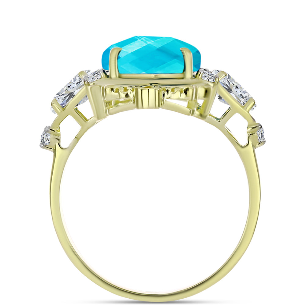 Anillo de Plata Bañada en Oro con Jade Azul y Topacio Blanco 2 