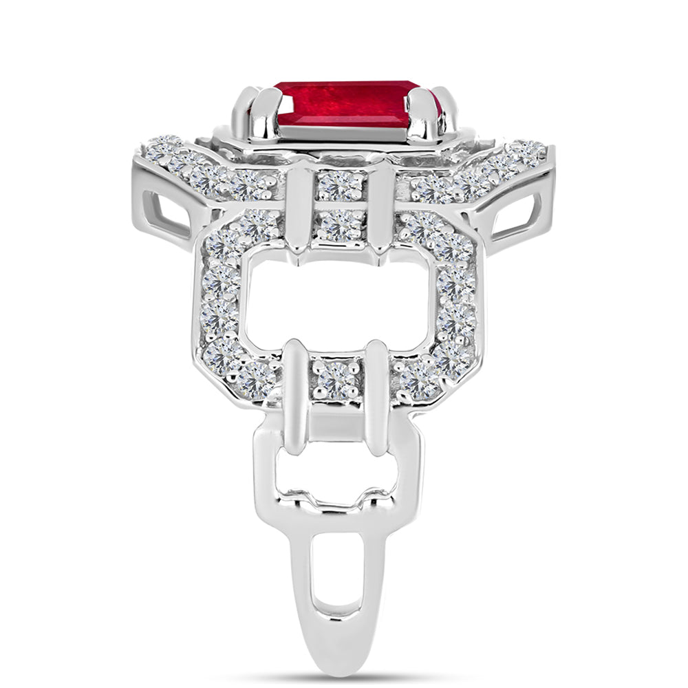 Anillo de Plata con Rubí de Madagascar y Topacio Blanco